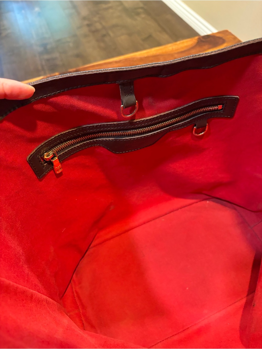 Louis Vuitton Brown Check Tote with Red Interior - Picture 5 of 15